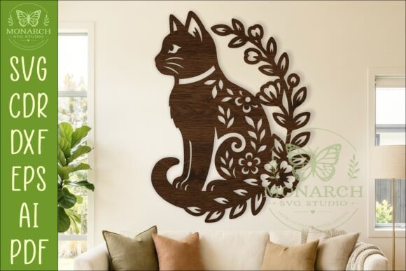 Download Floral Cat Wall Art SVG, Cat Lover Laser - Art Collection