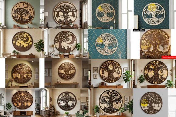 Download Laser Cut Moon Tree Wall Art SVG Bundle - Art Collection