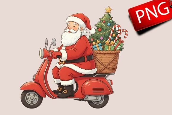 Download Christmas Santa Scooter Riding Clipart - Art Collection