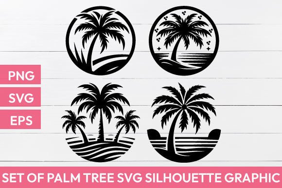 Download Set of Palm Tree Svg Silhouette Graphic - Palm tree svg Collection