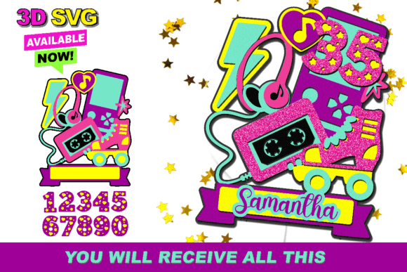 Download 90s Party Cake Topper 3D SVG - Art Collection