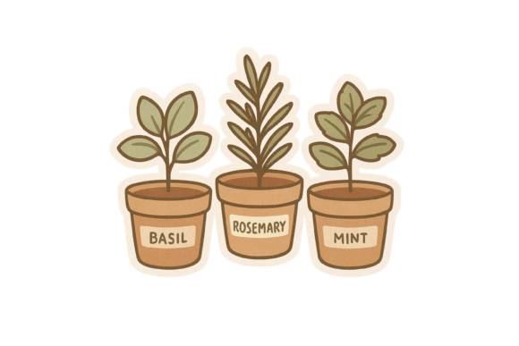 Download Herb Pots Basil Rosemary Mint Art - Art Collection