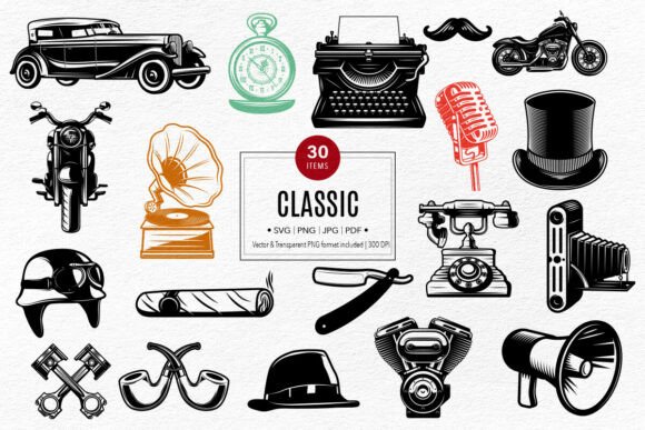 Download 30 Classic Vintage Items Clipart - Art Collection