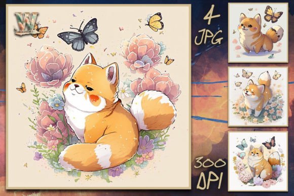 Download Cute Shiba and Butterfly Wallart JPGs - Art Collection