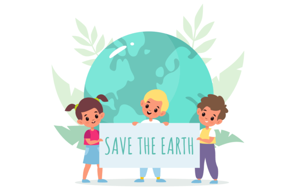 Download Save Planet. Cartoon Kids Holding Placar - Art Collection