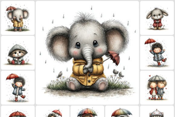 Download Playful Kids Animals Rain Clipart 40 JPG - Art Collection