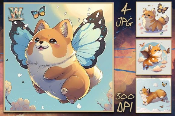 Download Cute Corgi and Butterfly Wallart JPGs - Art Collection