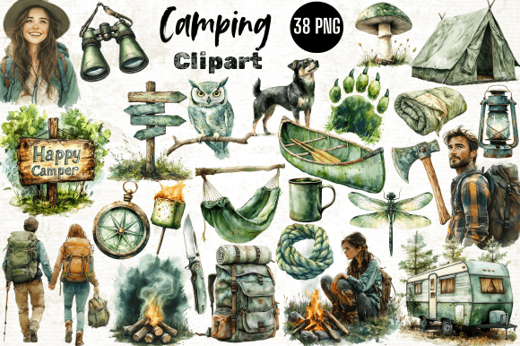 Download Watercolor Camping Clipart Bundle - Art Collection