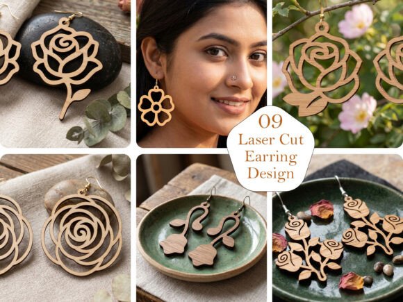 Download Rose Flower Laser Cut Earring SVG Bundle - Premium Bundle