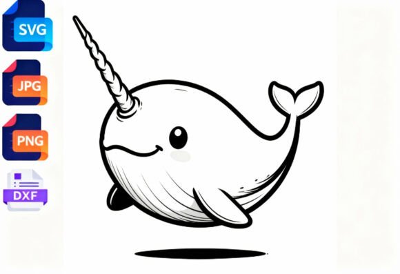 Download Cute Narwhal Outline SVG Clipart - Art Collection