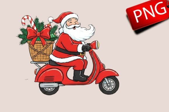 Download Christmas Santa Scooter Riding Clipart - Art Collection