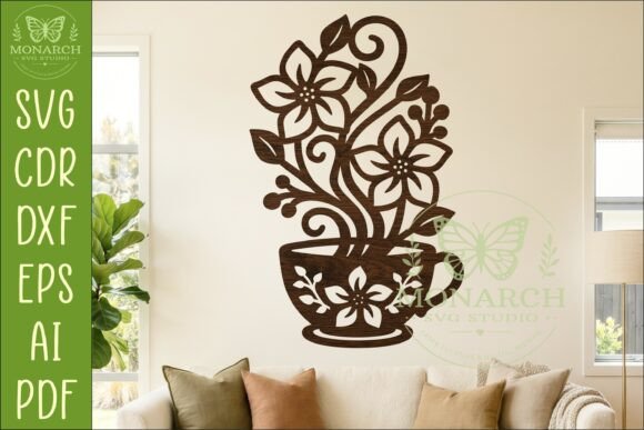 Download Floral Coffee Cup Wall Art SVG, Kitchen - Art Collection