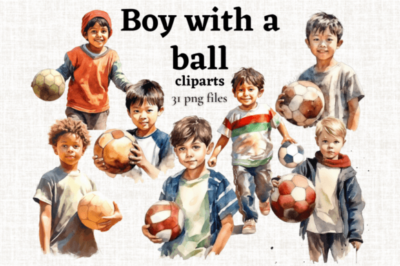 Download Cute Boy with Ball Clipart Set 31 PNGs - Art Collection