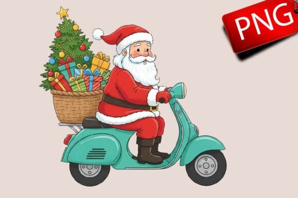 Download Christmas Santa Scooter Riding Clipart - Art Collection