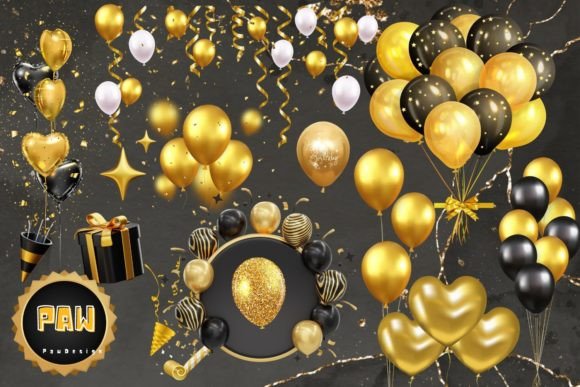 Download Gold Balloon Bundle Clipart - Art Collection