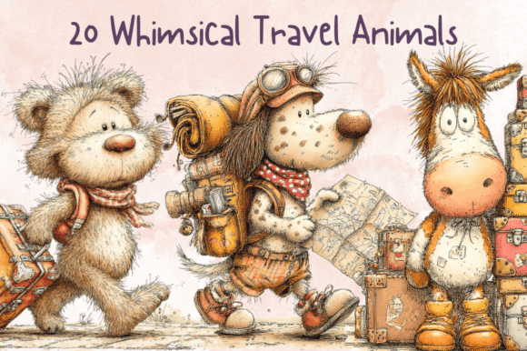 Download Whimsical Travel Animals Clipart Set - Art Collection