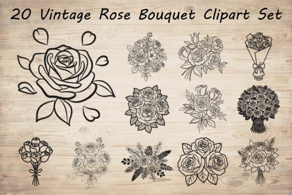 Download 20 Vintage Rose Bouquet Clipart Bundle - Art Collection