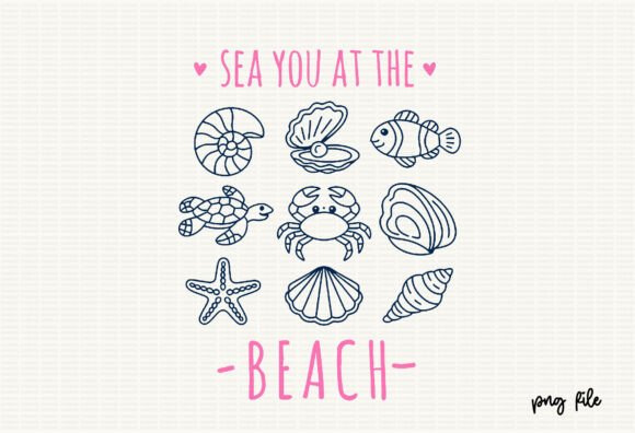 Download Summer Coastal Hand Drawn Line Art SVG - Art Collection