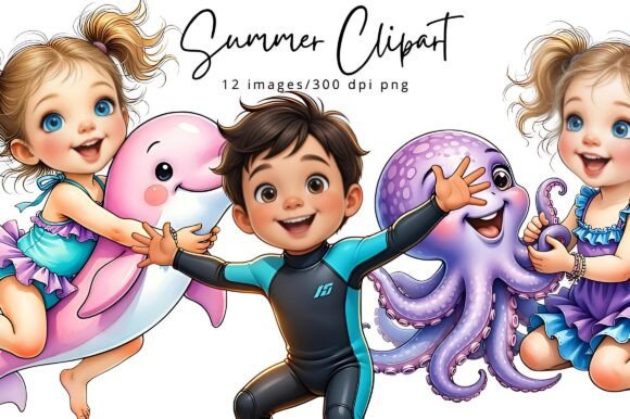 Download Cheerful Cartoon Children Enjoying Summe - Art Collection