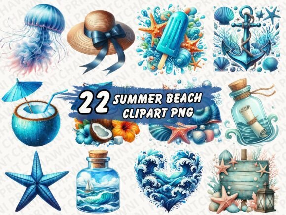 Download Watercolor Summer Beach Clipart PNG - Art Collection