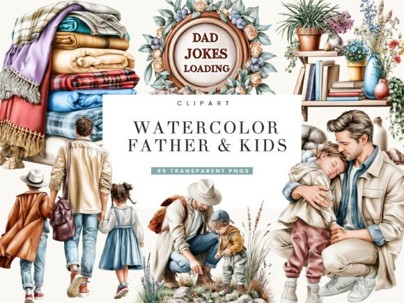 Download Watercolor Father &amp; Kids Clipart - Art Collection