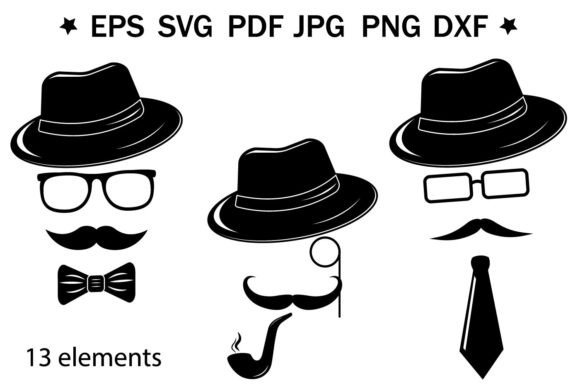 Download Male Image in a Hat and Mustache, Set - Hat Collection
