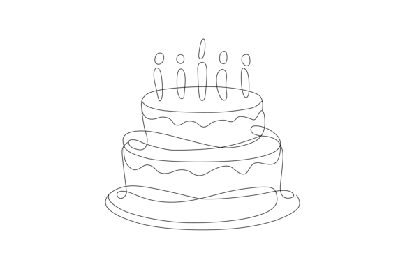 Download Single Line Art of Birthday Cake Vector - Art Collection
