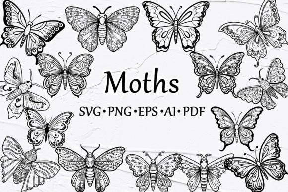 Download Moths and Butterfly Outline SVG Clipart - Art Collection