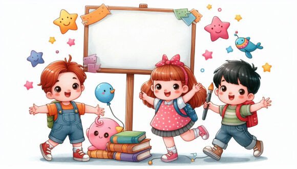 Download Playful Kids with a Big White Sign Carto - Art Collection