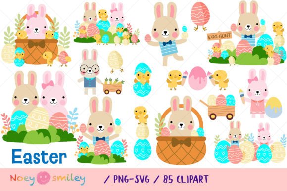 Download Easter Bunny Rabbits and Eggs Clipart - Art Collection