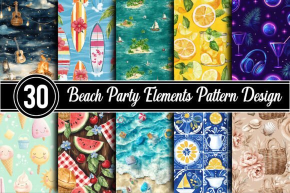 Download Beach Party Elements Pattern Design - Art Collection
