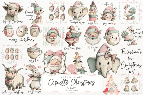 Download Cute Coquette Christmas Clipart Bundle - Art Collection