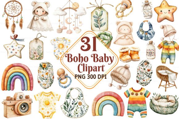 Download Boho Baby Watercolor Clipart - Art Collection