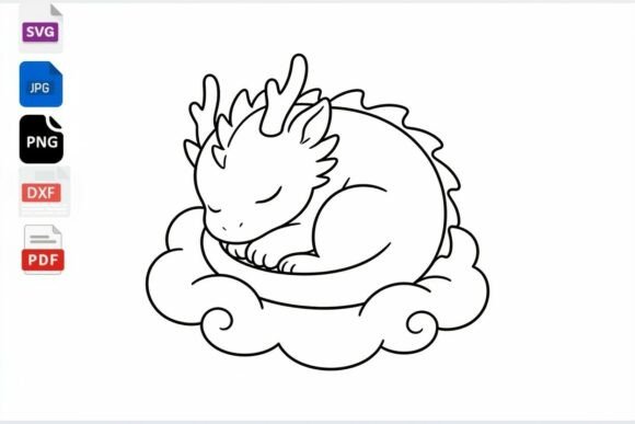 Download Cute Sleeping Dragon Outline SVG Clipart - Art Collection